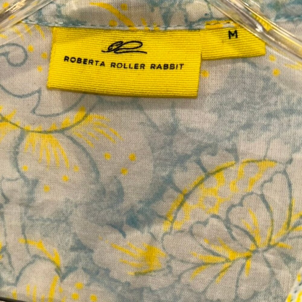 Roberta Roller Rabbit NEW blue neon yellow floral print beaded trim tuni… - Picture 2 of 6